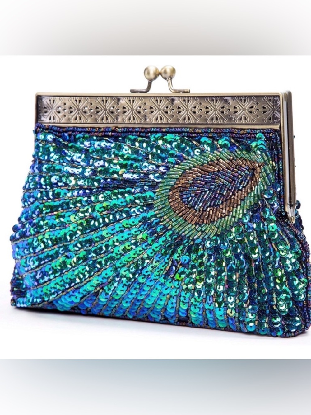 Beaded Sequin Peacock Evening Clutch Bag